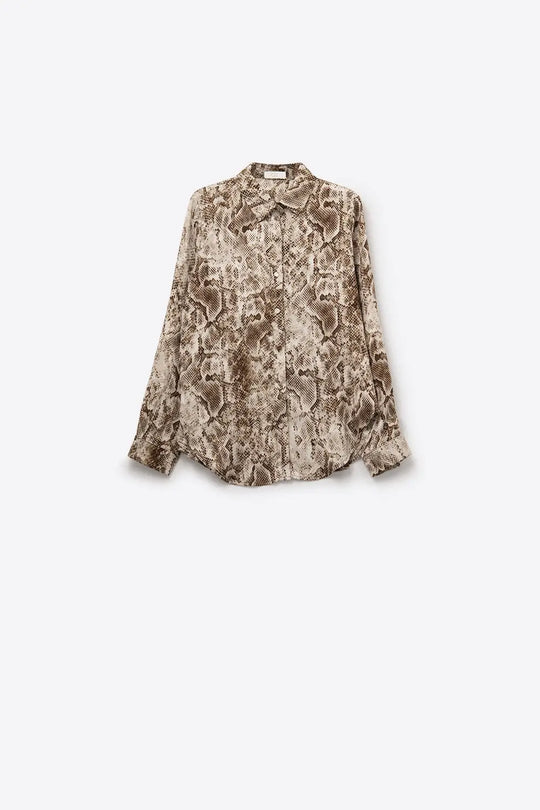 Q2 Chemise décontractée à imprimé serpent marron