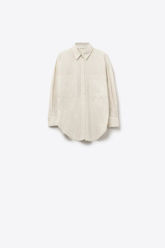 Chemise décontractée à rayures avec poches poitrine surdimensionnées - Tee-Shirt