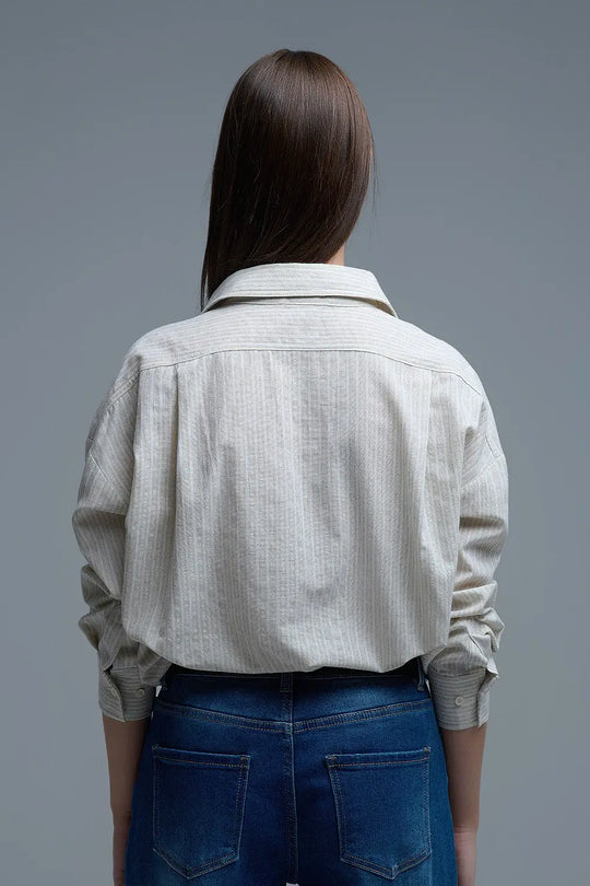 Chemise décontractée à rayures avec poches poitrine surdimensionnées - Tee-Shirt