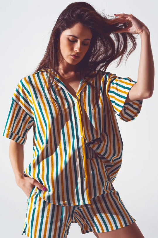 Chemise décontractée à rayures verts - One Size / vert - Tee-Shirt