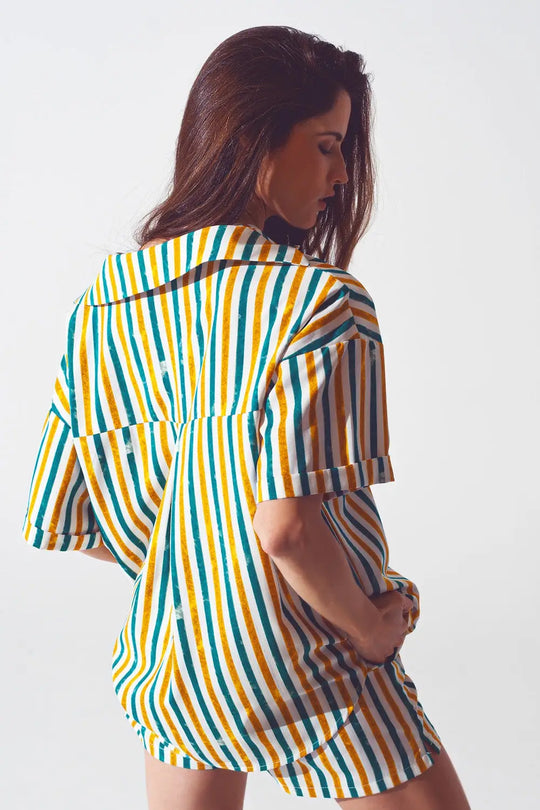 Chemise décontractée à rayures verts - One Size / vert - Tee-Shirt