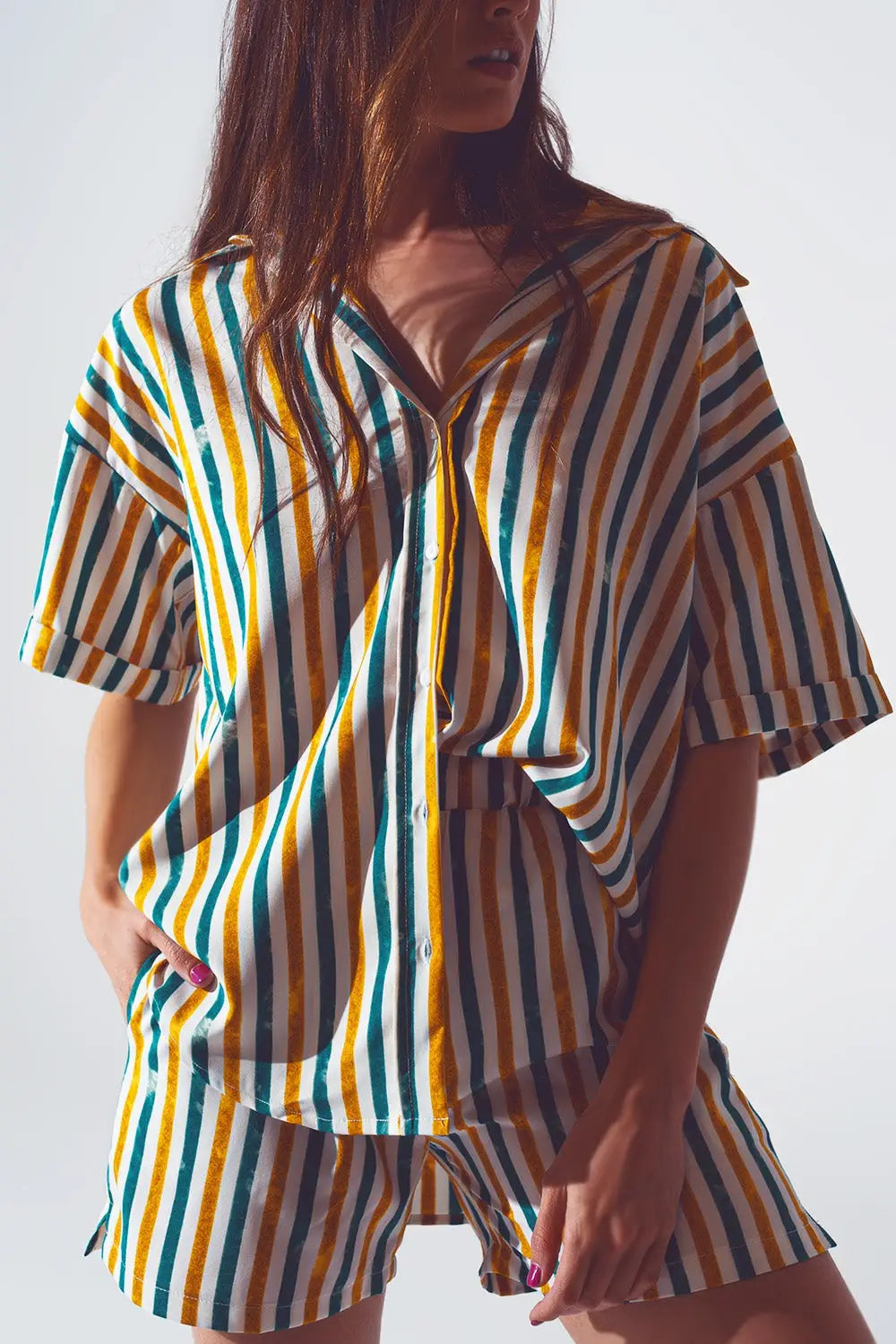 Chemise décontractée à rayures verts - One Size / vert - Tee-Shirt