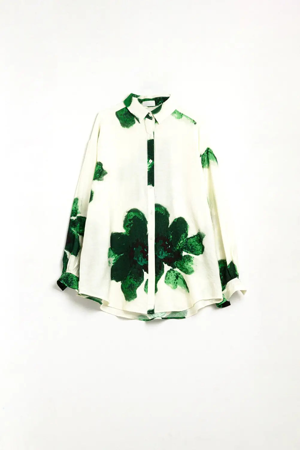 Chemise décontractée avec imprimé de grandes fleurs en vert - Tee-Shirt