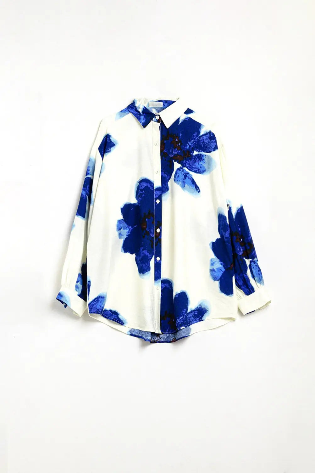 Chemise décontractée blanche avec imprimé de fleurs tropicales bleues - Tee-Shirt