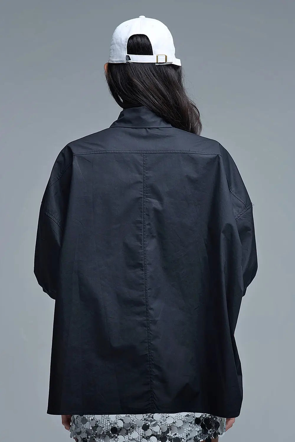 Chemise décontractée en popeline à manches 3/4 avec détails de boutons en noir - One Size / Negro - Tee-Shirt
