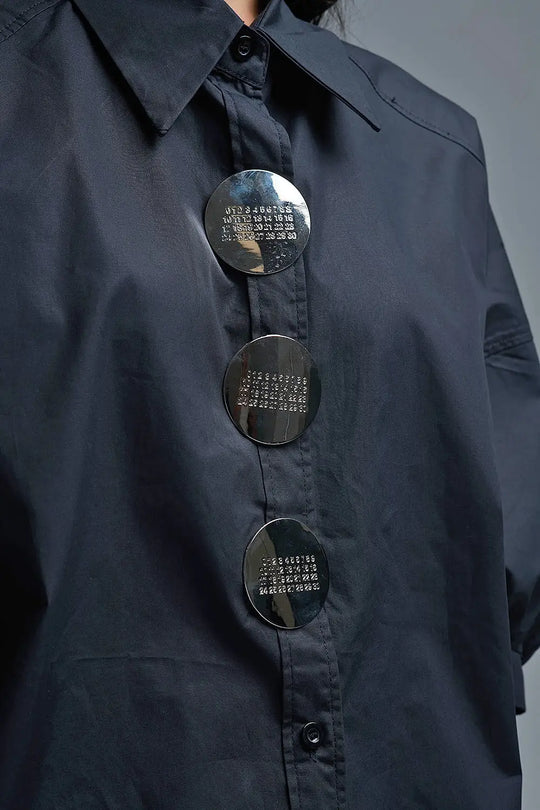 Chemise décontractée en popeline à manches 3/4 avec détails de boutons en noir - One Size / Negro - Tee-Shirt