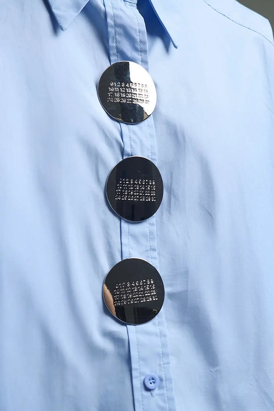 Chemise décontractée en popeline à manches 3/4 avec détails de boutons - One Size / bleu - Tee-Shirt