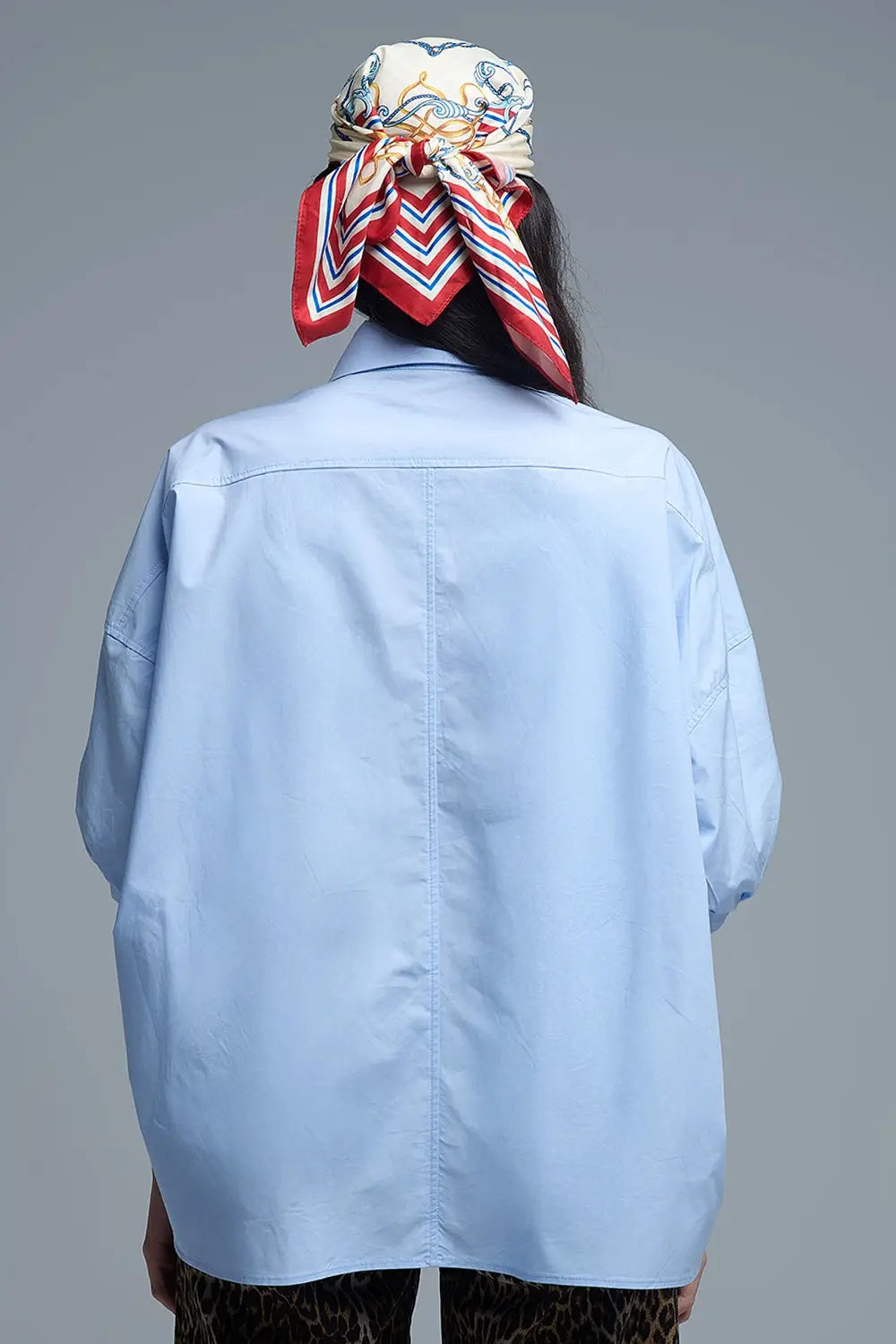Chemise décontractée en popeline à manches 3/4 avec détails de boutons - One Size / bleu - Tee-Shirt