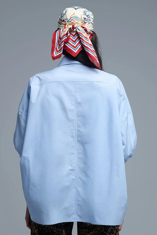 Chemise décontractée en popeline à manches 3/4 avec détails de boutons - One Size / bleu - Tee-Shirt