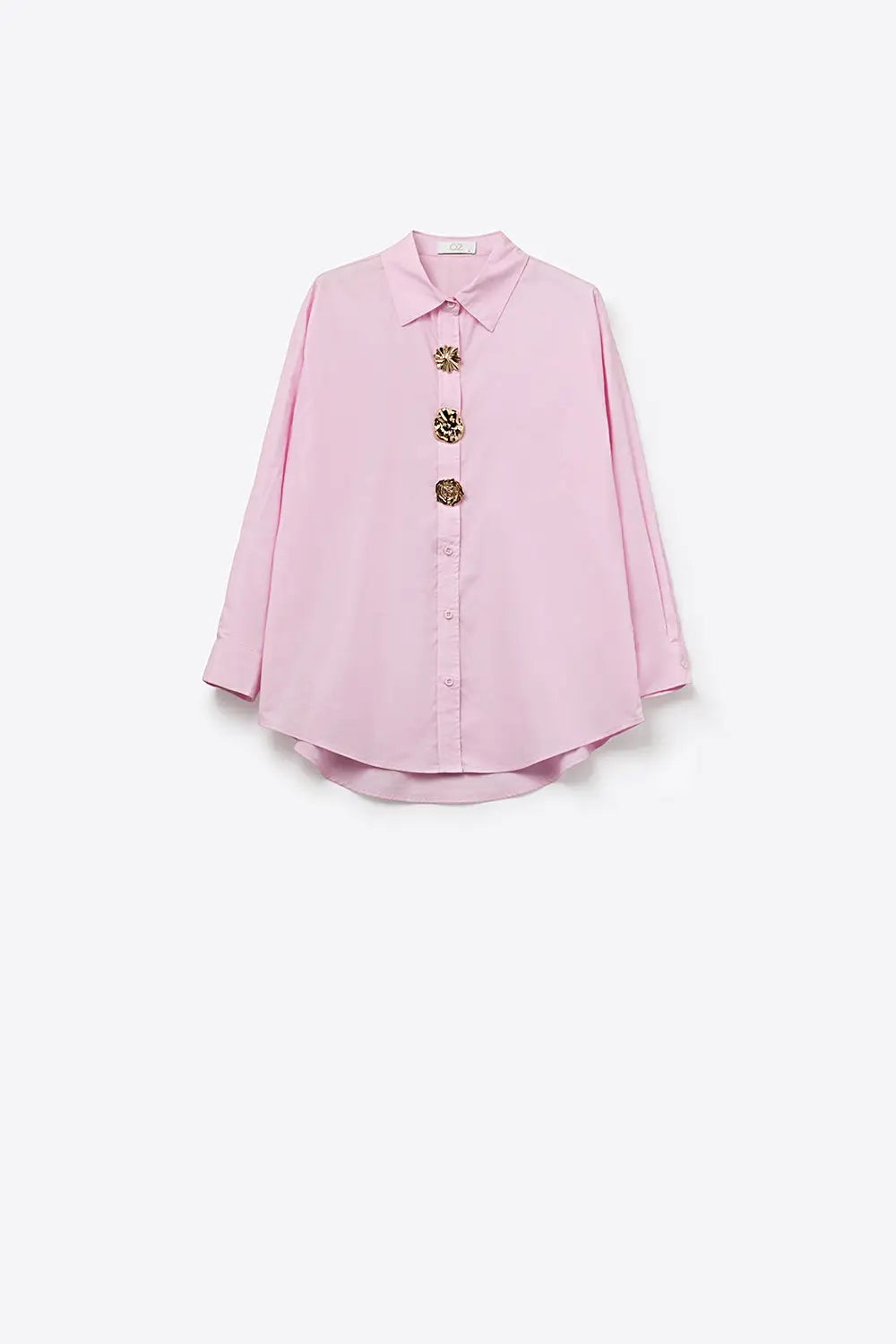 Chemise décontractée en popeline de coton rose avec boutons dorés - Tee-Shirt