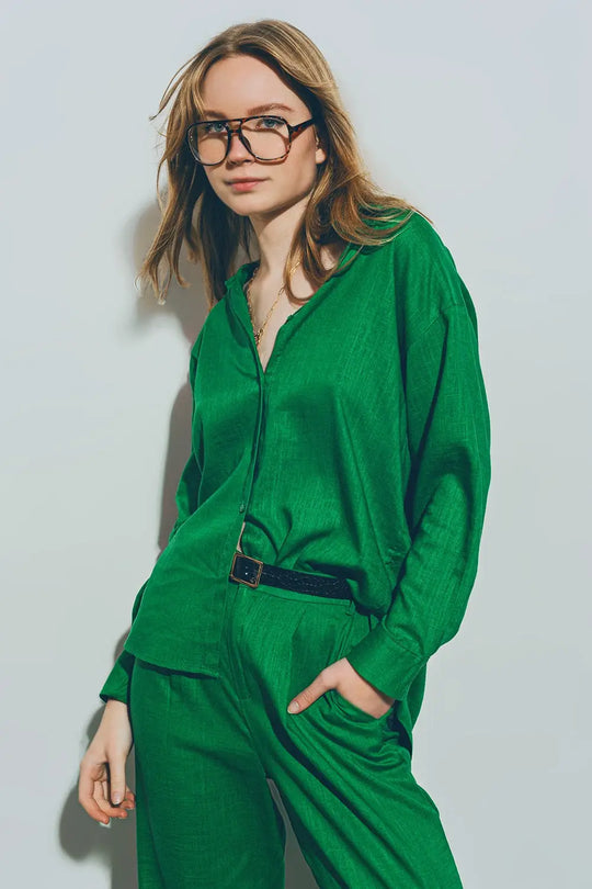 Chemise en Coton à Coupe Ample vert - Tee-Shirt