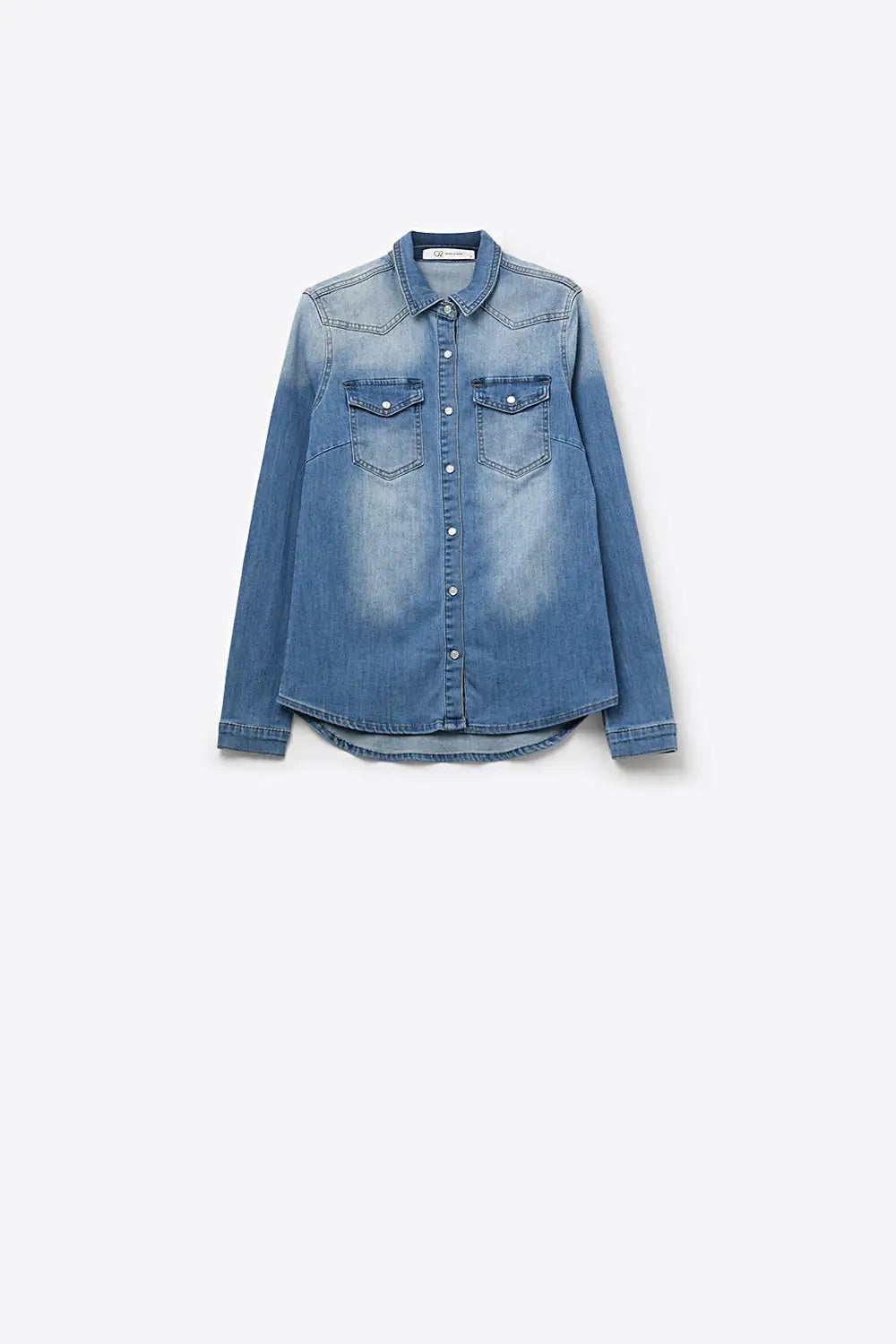 Chemise en denim bleu délavé avec devant boutonné - Tee-Shirt