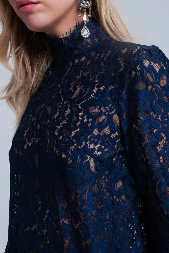 Chemise en dentelle bleu marine - Tee-Shirt