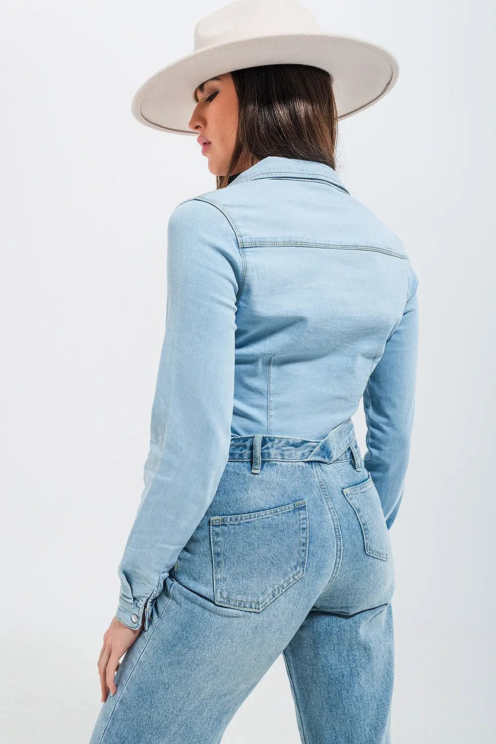 Chemise en jean skinny style western Bleu clair délavé - Tee-Shirt