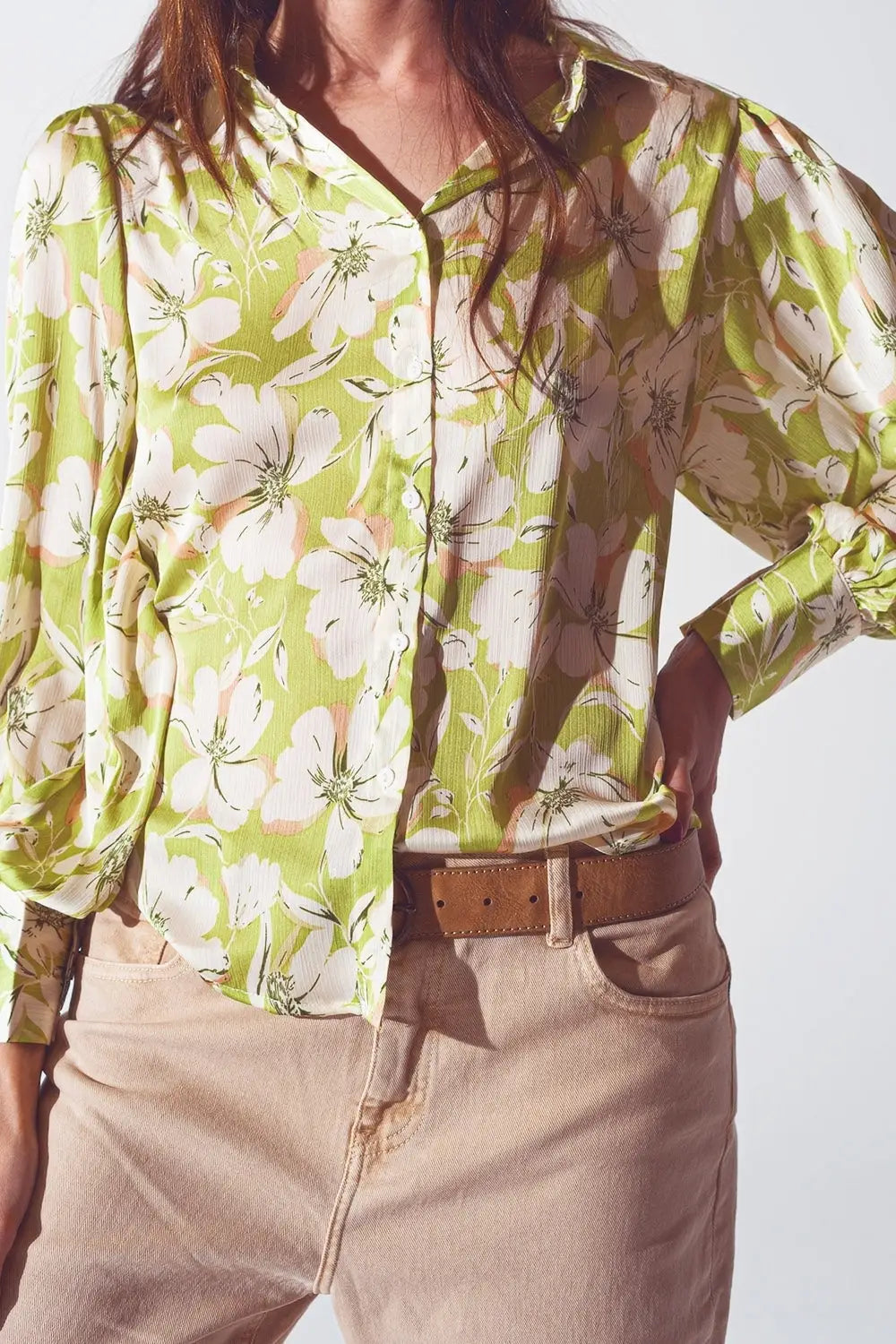 Chemise en mousseline de soie à imprimé floral verte - Tee-Shirt