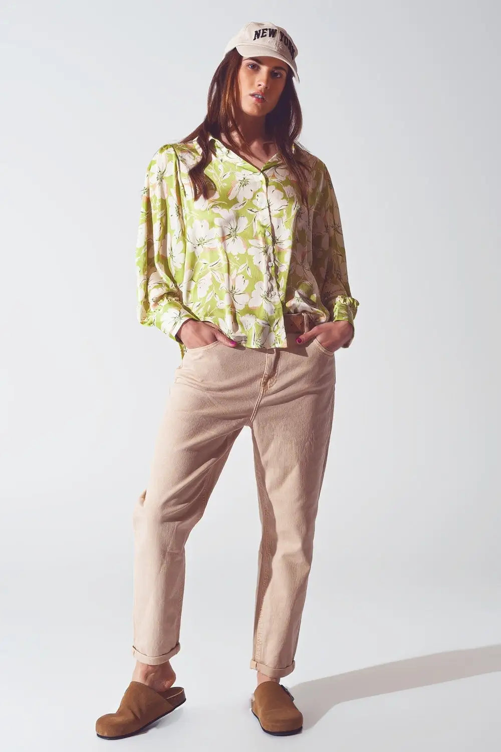 Chemise en mousseline de soie à imprimé floral verte - Tee-Shirt
