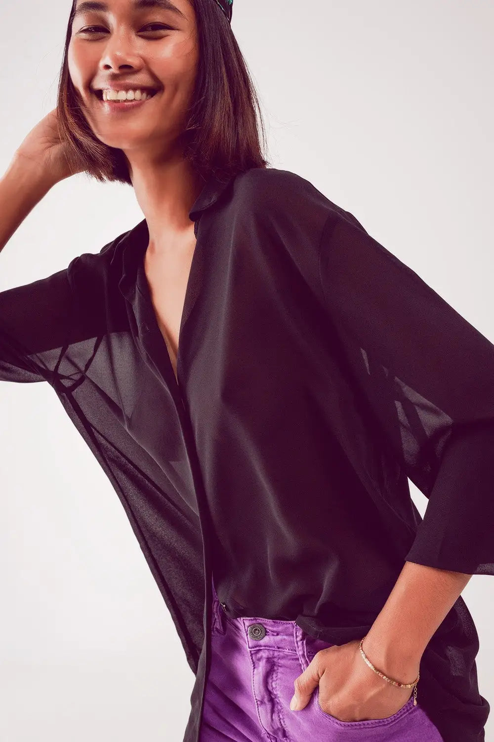 Chemise en mousseline transparente noire - Tee-Shirt