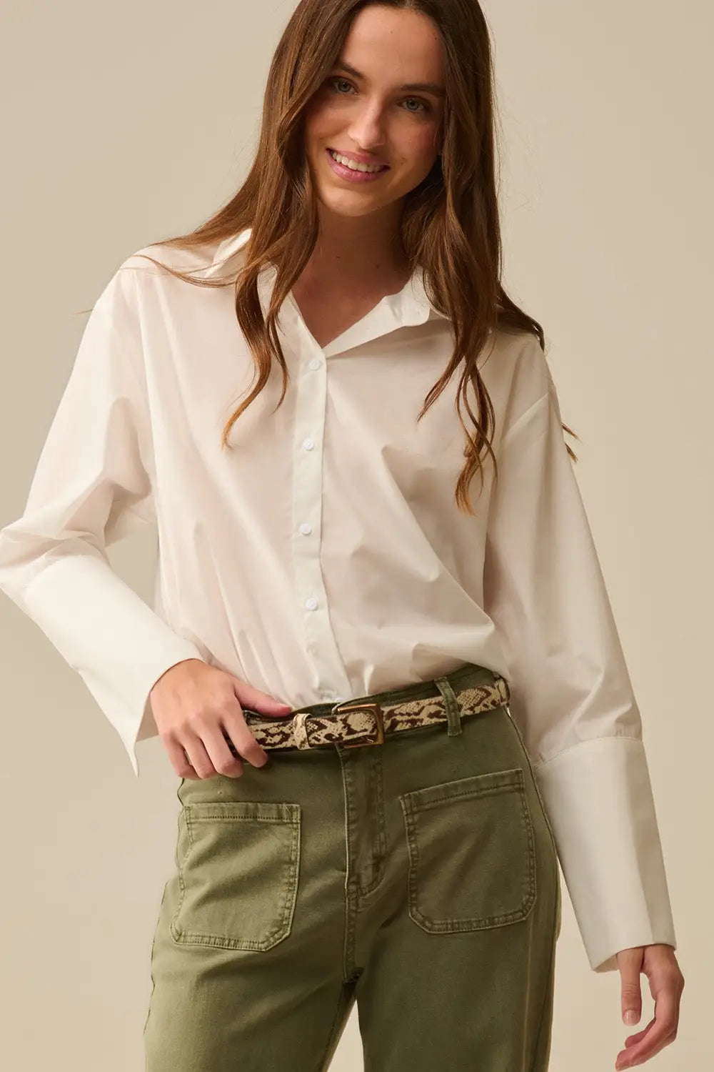 Q2 chemise en popeline blanche à poignets extra-larges
