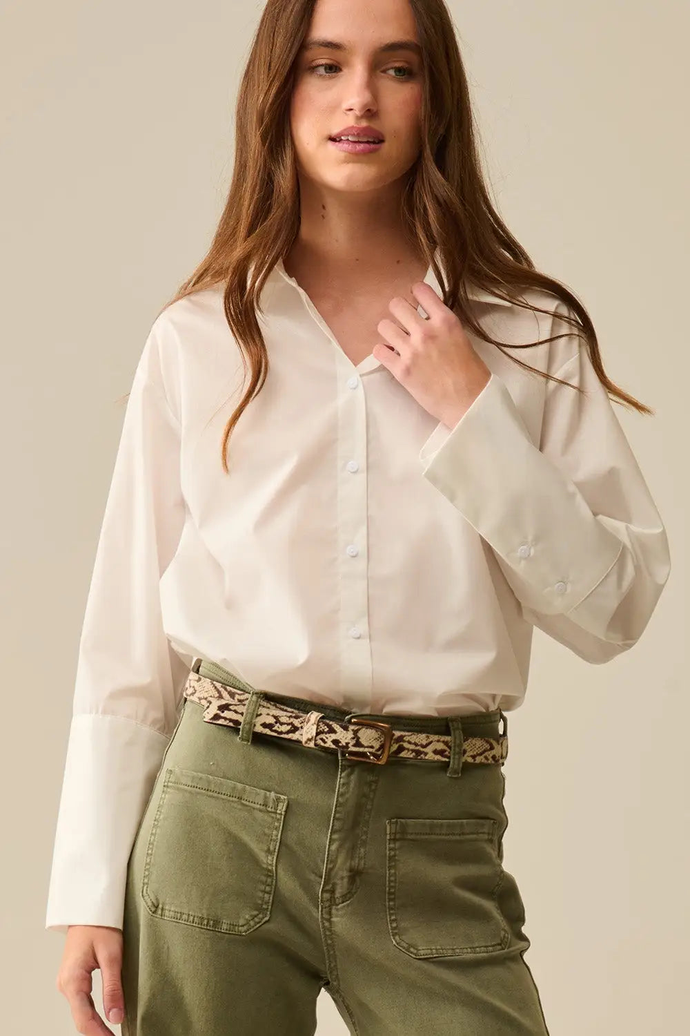 chemise en popeline blanche à poignets extra-larges - Tee-Shirt