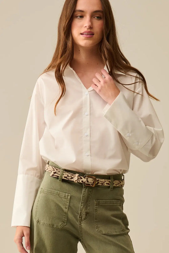 chemise en popeline blanche à poignets extra-larges - Tee-Shirt