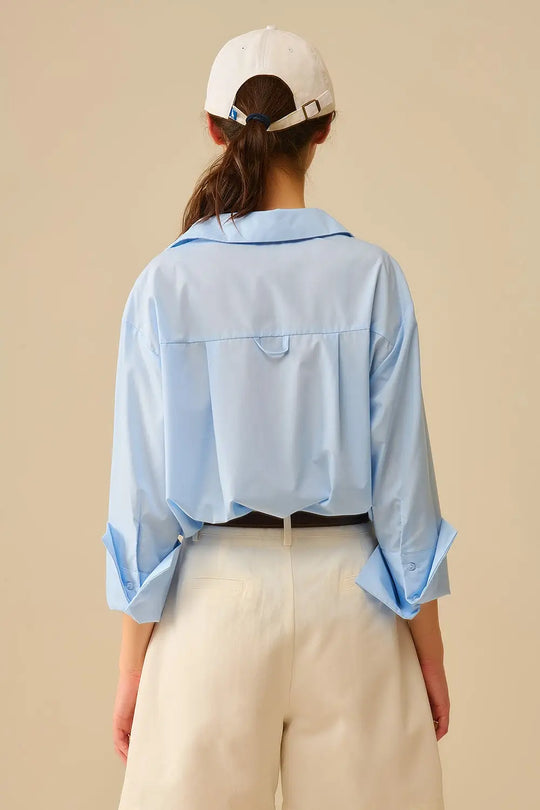 Chemise en popeline bleue avec poignets extra larges - Tee-Shirt