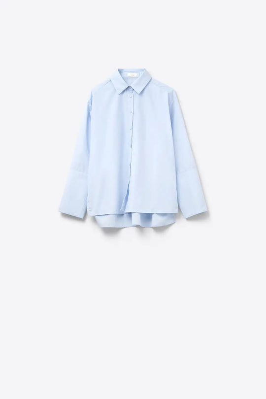 Chemise en popeline bleue avec poignets extra larges - Tee-Shirt