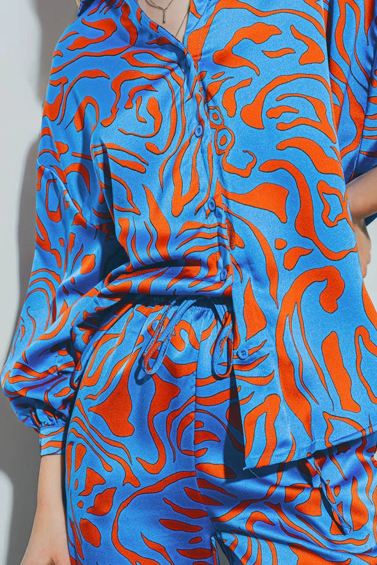 Chemise en Satin à Manches Ballon en Bleu - Tee-Shirt