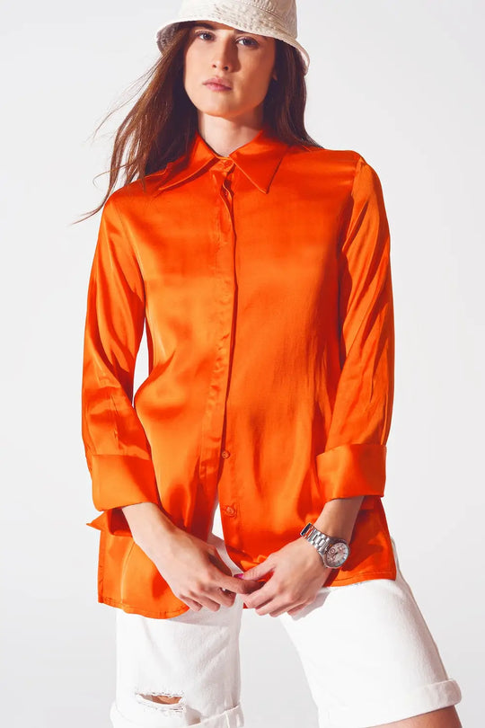 Chemise en satin à poignet fendu en orange - Tee-Shirt