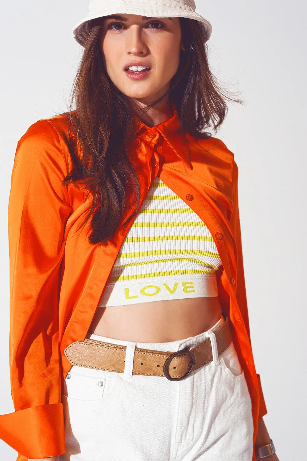 Chemise en satin à poignet fendu en orange - Tee-Shirt