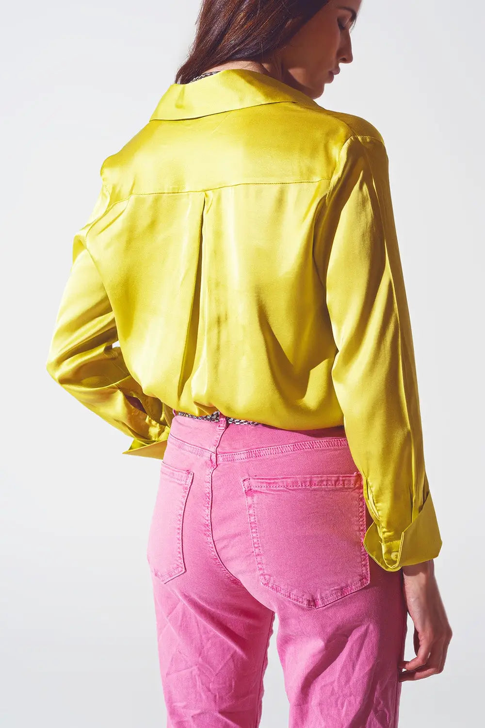 Chemise en satin à poignet fendu en vert citron - Tee-Shirt
