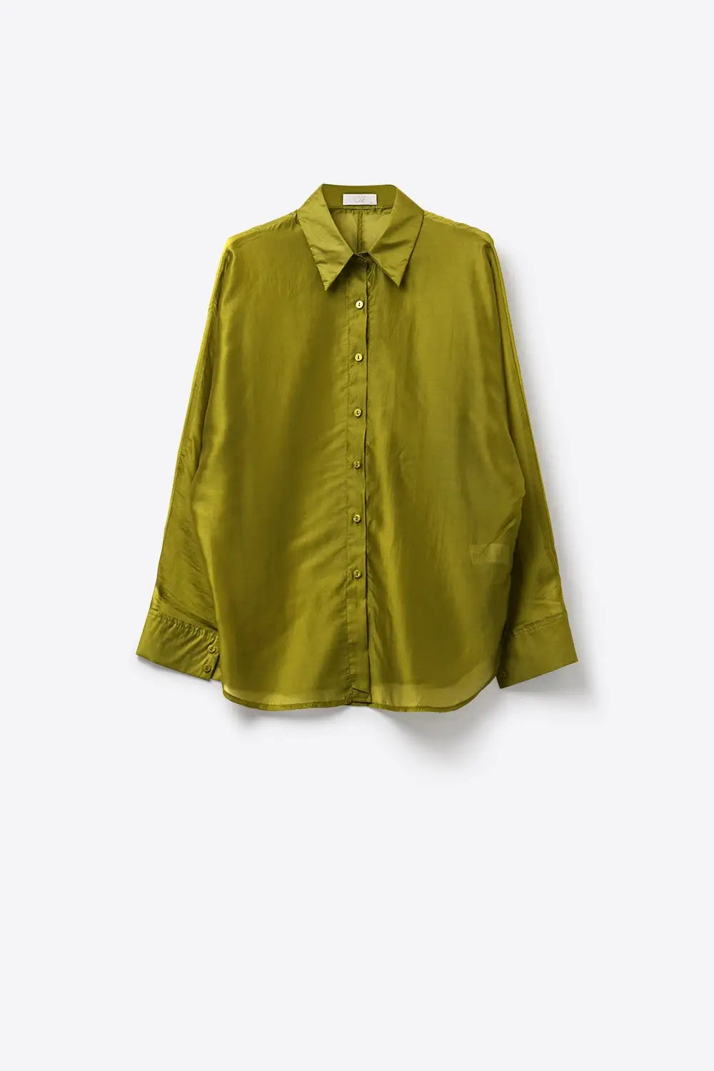 Chemise en satin brillant à coupe décontractée de couleur olive - Tee-Shirt