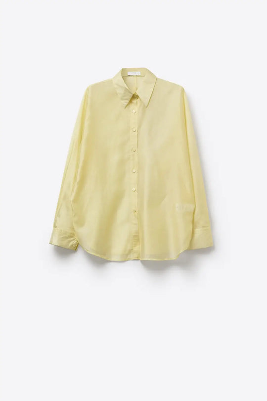 Chemise en satin brillant jaune Chemise boutonnée à coupe décontractée - Tee-Shirt