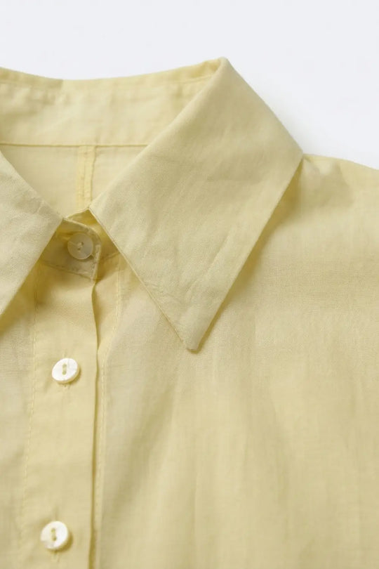 Chemise en satin brillant jaune Chemise boutonnée à coupe décontractée - Tee-Shirt