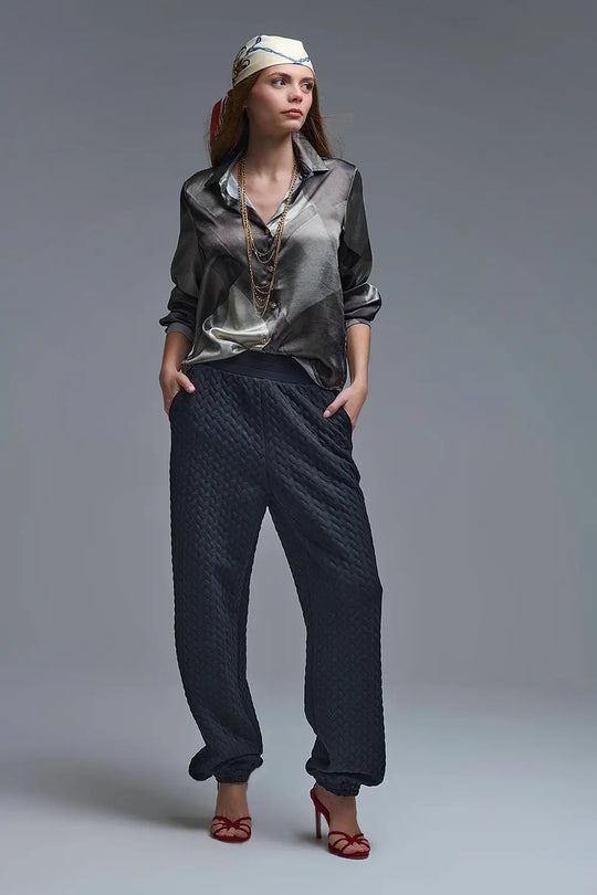 chemise en satin gris à imprimé géométrique - Tee-Shirt