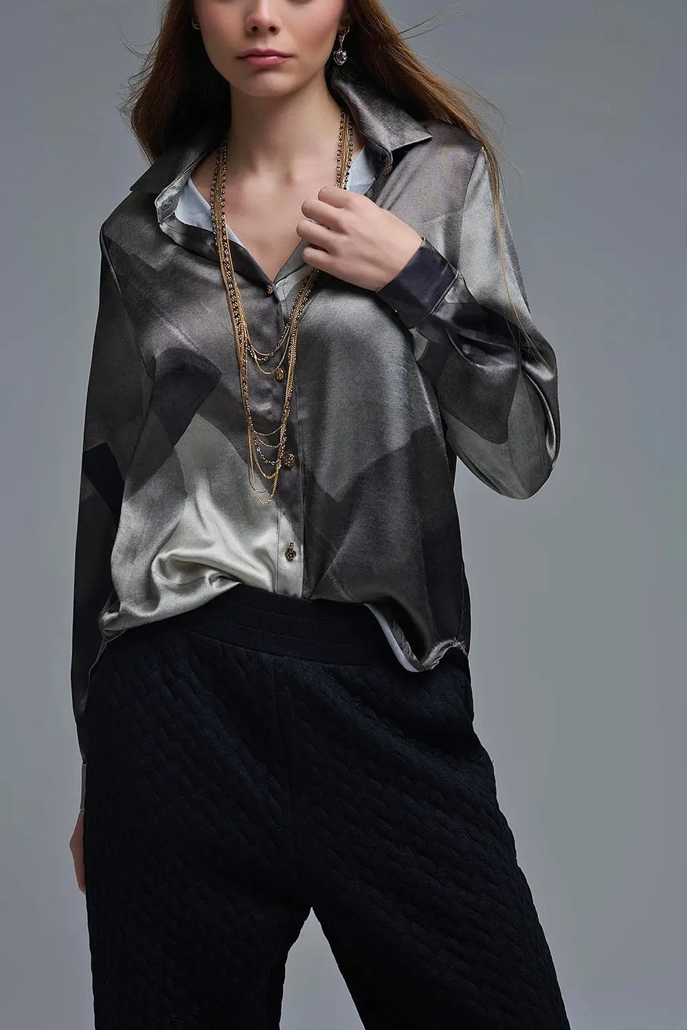 chemise en satin gris à imprimé géométrique - Tee-Shirt