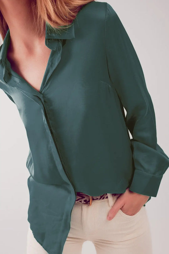 Chemise en satin vert - Tee-Shirt