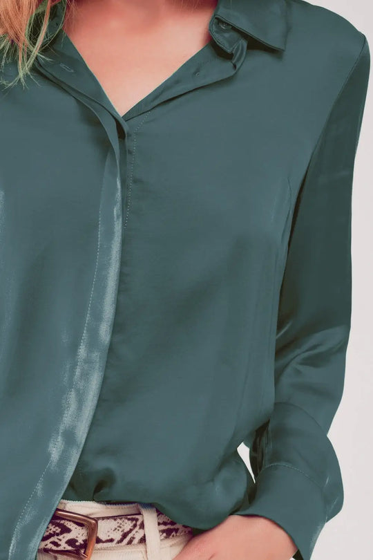 Chemise en satin vert - Tee-Shirt