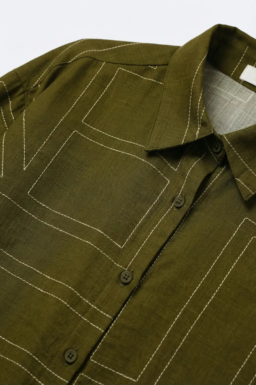 Chemise en tissu fluide fin olive avec imprimé graphique - Tee-Shirt