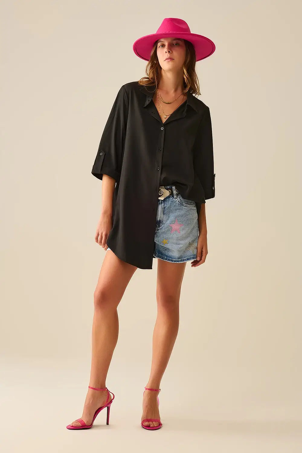 Chemise en tissu très doux et léger de couleur noire - Tee-Shirt