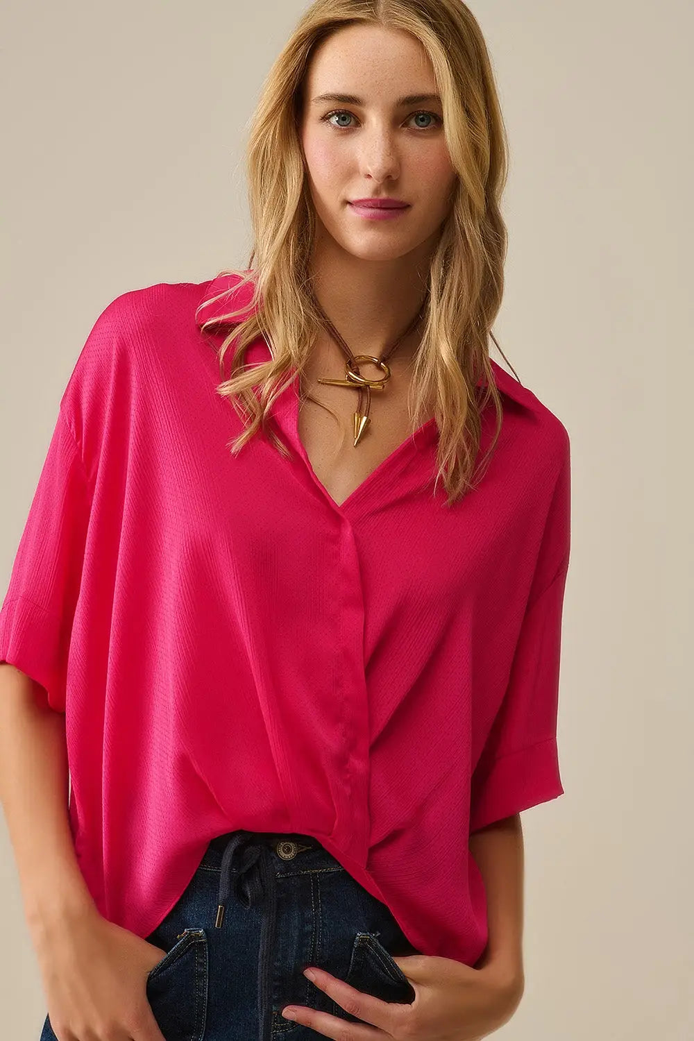 Q2 Chemise enveloppante fuchsia