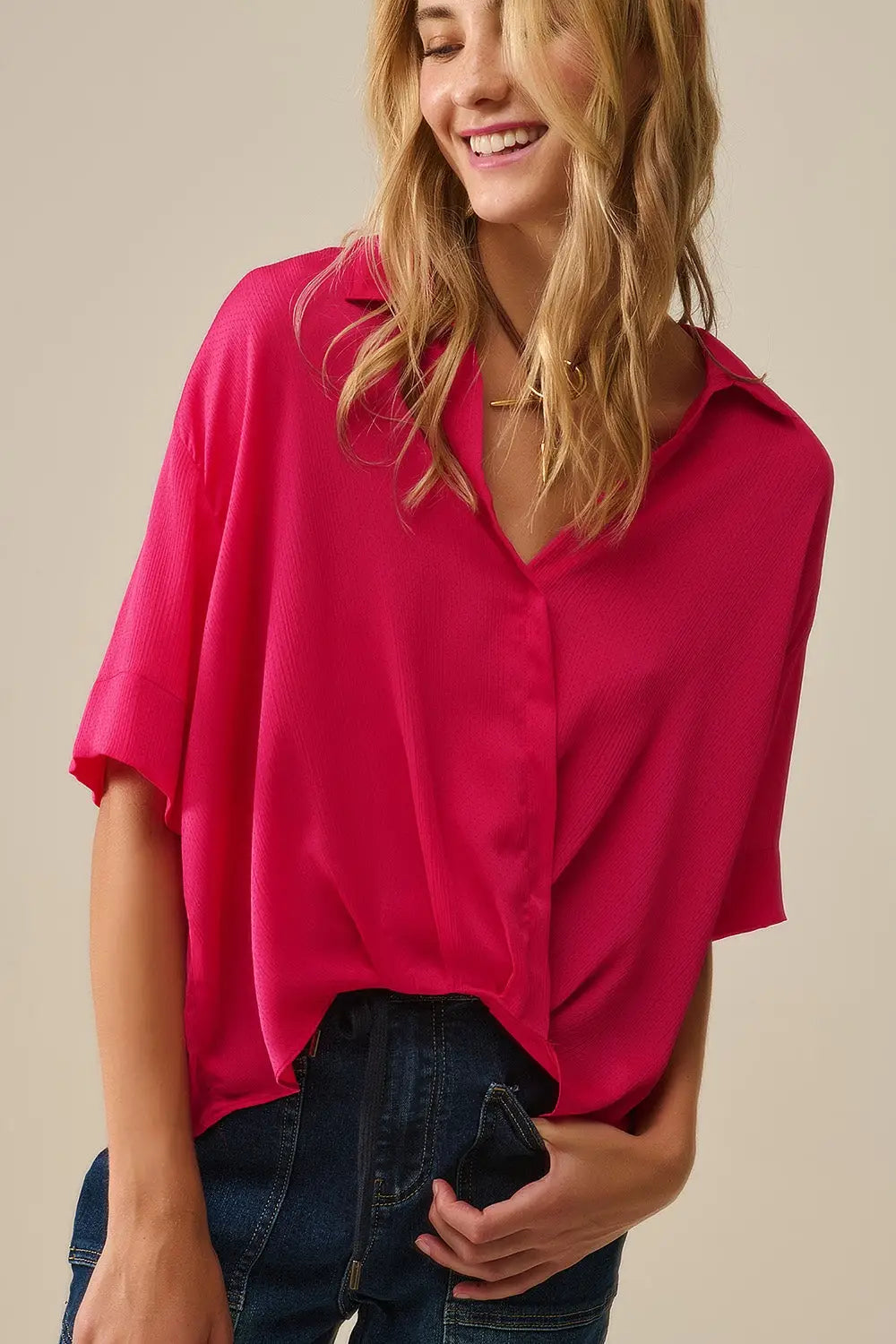 Chemise enveloppante fuchsia - Tee-Shirt