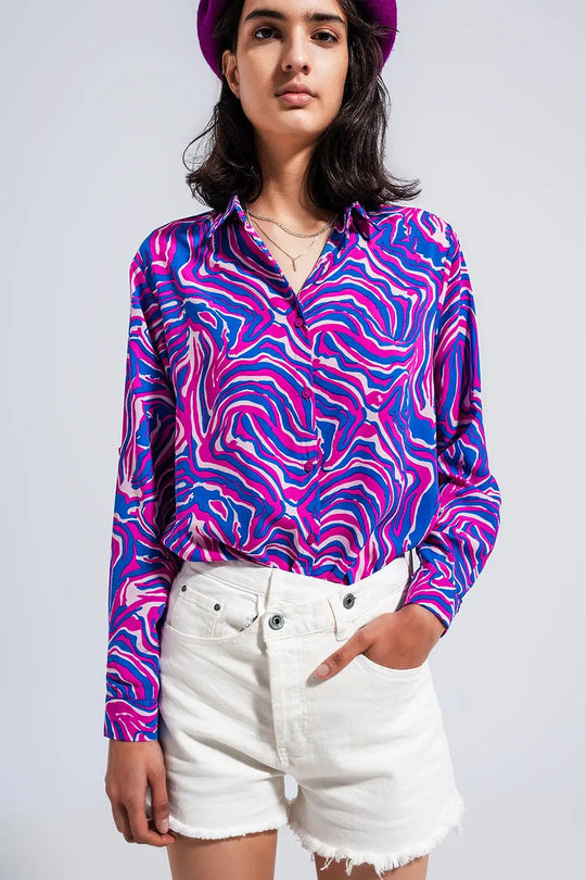 Chemise fluide à imprimé abstrait violet - Tee-Shirt