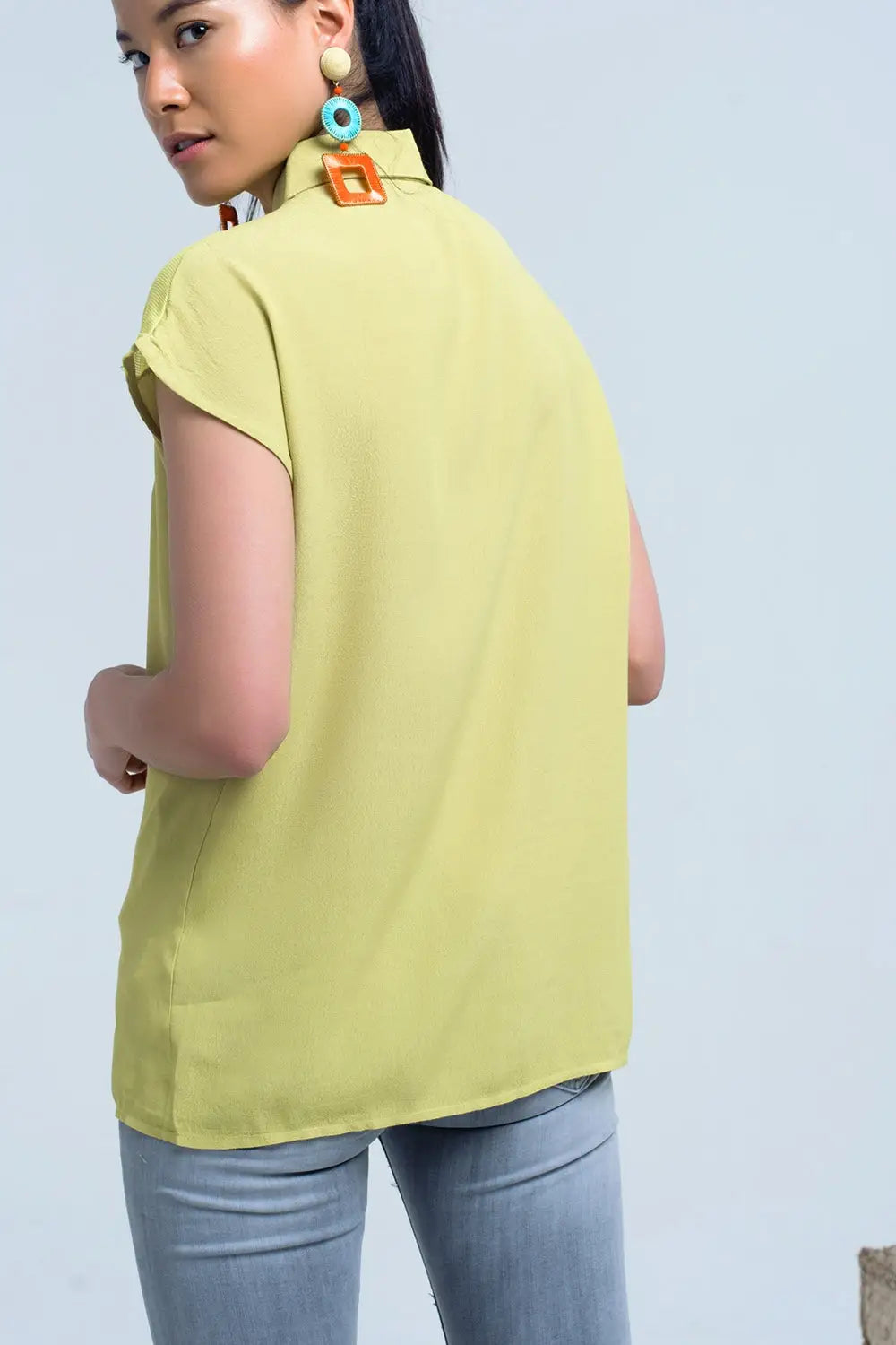 Chemise jaune avec détail en maille - Tee-Shirt