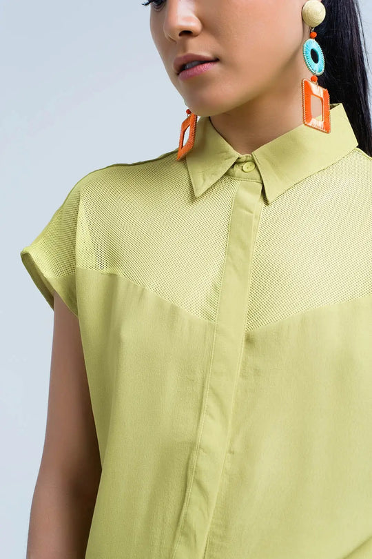 Chemise jaune avec détail en maille - Tee-Shirt