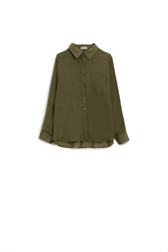 Chemise Kahki à manches longues avec une poche sur la poitrine - Tee-Shirt