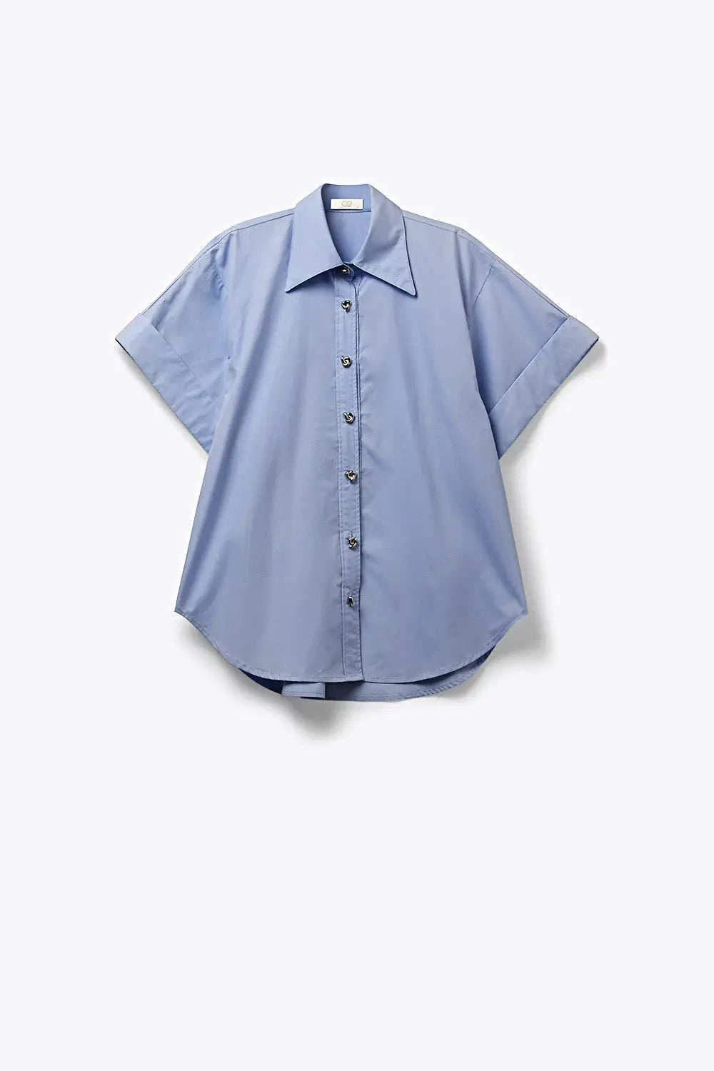 Chemise kimono à manches courtes en popeline bleue avec boutons argentés - One Size / bleu - Tee-Shirt