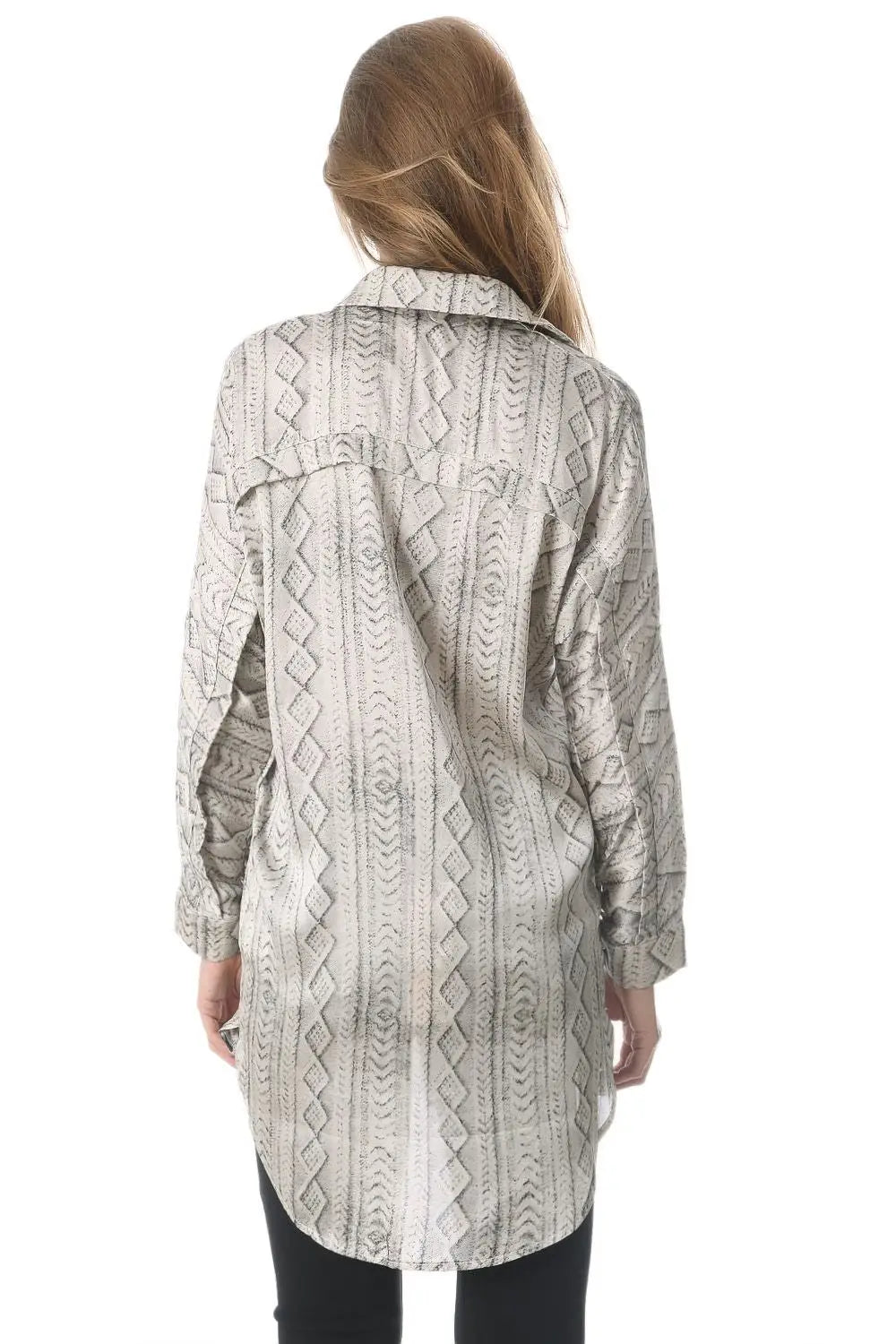 Chemise longue en satin gris avec imprimé abstrait - Tee-Shirt