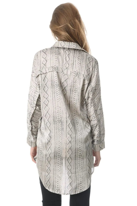 Chemise longue en satin gris avec imprimé abstrait - Tee-Shirt