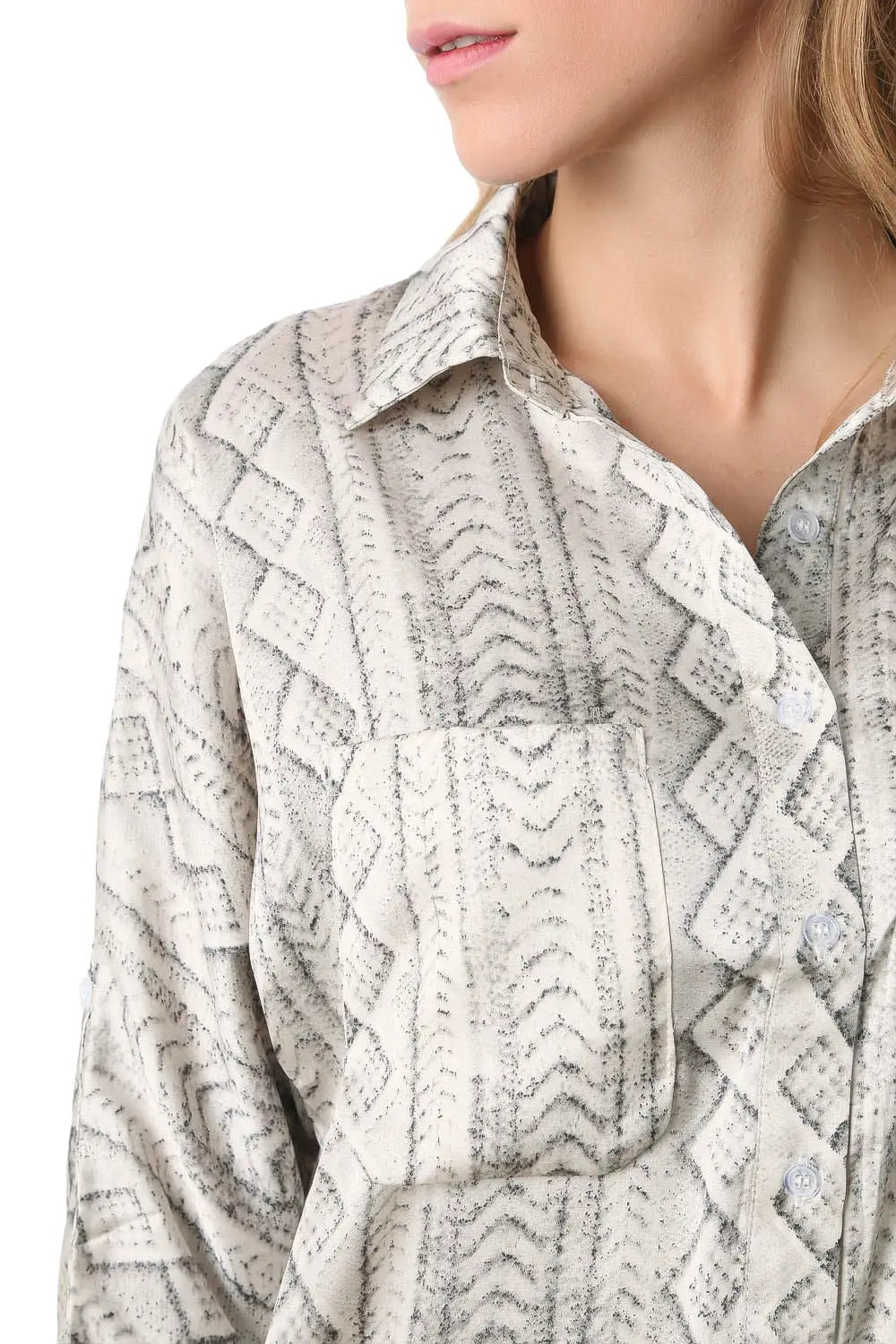 Chemise longue en satin gris avec imprimé abstrait - Tee-Shirt