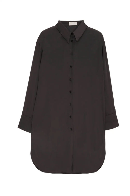 Chemise manches longues boutonnée devant en satin noire - Tee-Shirt